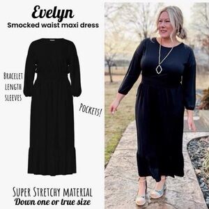 NWT LulaRoe Evelyn Smocked Waist Maxi Dress - Black Size 3X